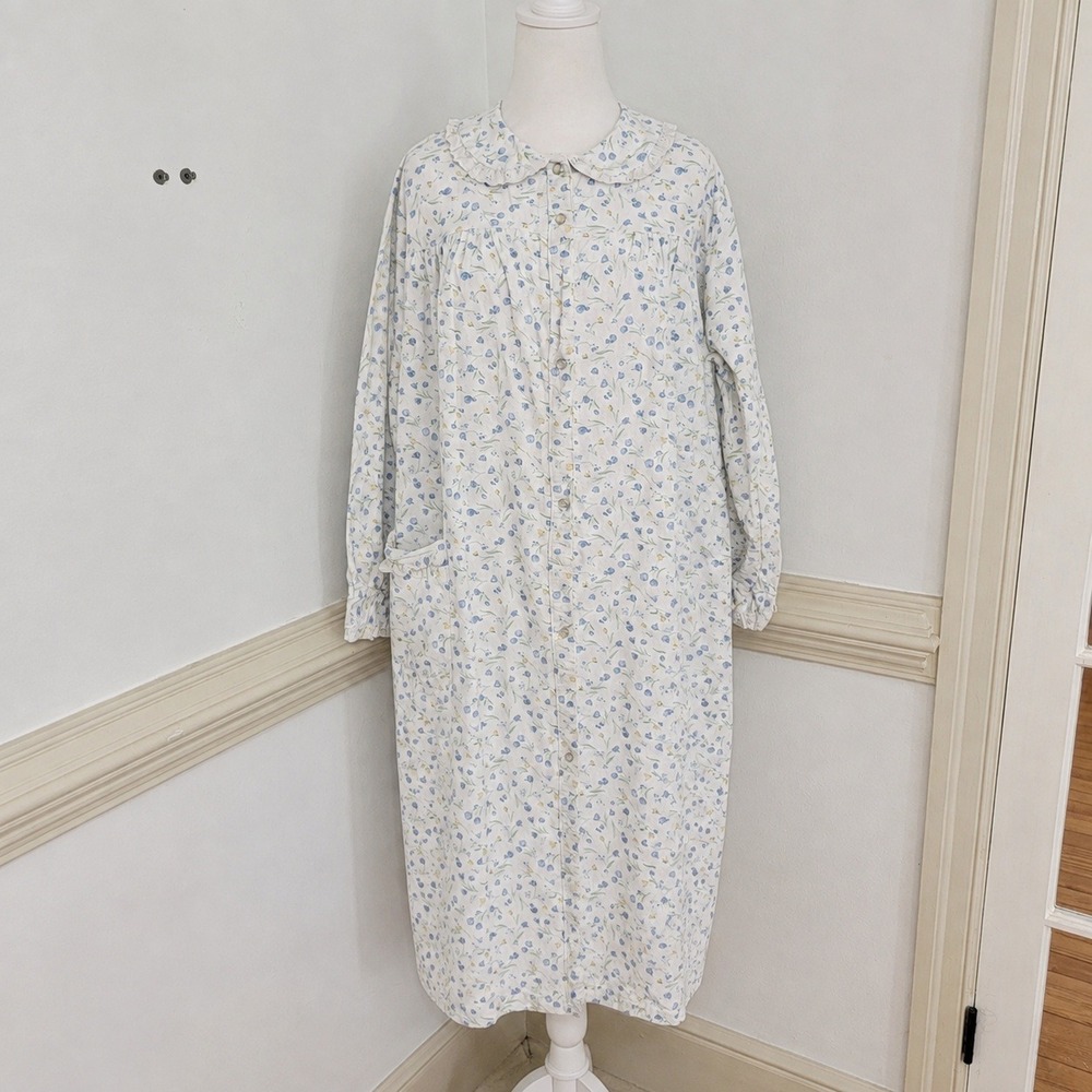 Vintage Carole Floral Cotton Nightgown Cottagecore Ruffle Collar USA Women's XL - Picture 2 of 10
